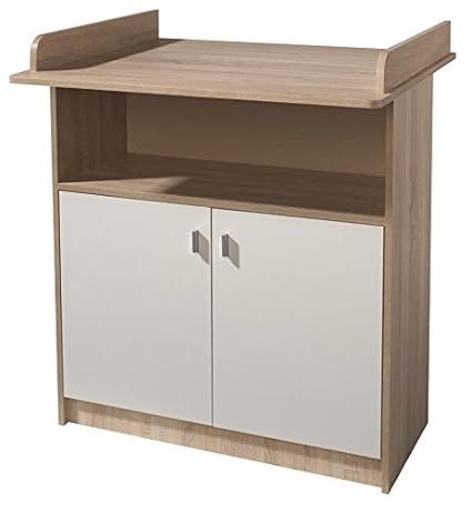roba schmale Wickelkommode 'Lena' inkl. Wickelansatz, Kinderzimmer Kommode mit zwei Türen und einem offenen Fach, Wickelhöhe 