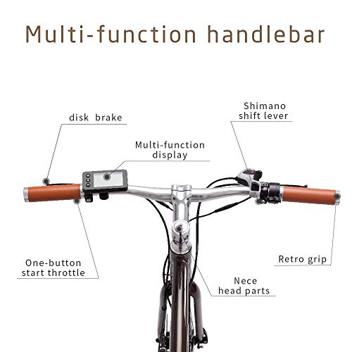 28" Electric City Bike Aluminum 7 Speed E-Bike, 48V Lithium Battery 750W Electric Bicycle for Adults (Coffee)