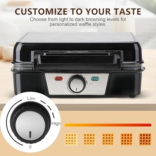 VINATO Waffle Maker, Waffle Maker, 4 Slice Square Waffle Maker, 1200W