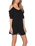 Aolakeke Women's Chiffon Cut Out Cold Shoulder Spaghetti Strap Mini Dress Top