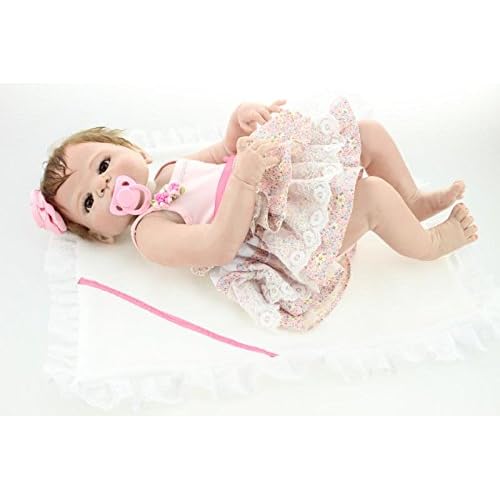 80%OFF Nicery Reborn Baby Doll Hard Simulation Silicone Vinyl 22inch 55cm Magnetic Mouth Lifelike Cute Waterproof Children Toy Pink Dress Flower with Acrylic Eyes A3US - membership.cidesco.org.au