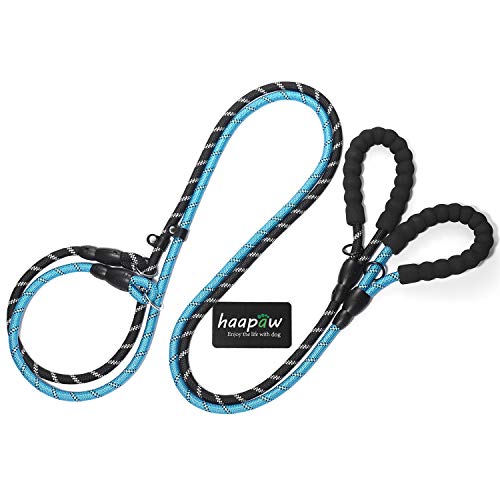 Haapaw Slip Lead Dog Leash with Comfortable Padded Handle Reflective, Mountain Climbing Rope Dog Training Leashes for Large Medium Small Dogs(2 Packs, 6 FT) (Slip Leash, Black/Blue) - Thumbnail 5