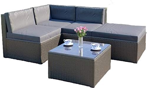 Abreo Rattan Wicker Weave Garden Furniture Conservatory Modular INCLUDES PROTECTIVE COVER Corner Sofa Set (5 Piece Black with Dark Cushions Faro)