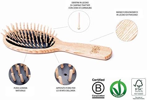 TEK- Rectangular Brush with Long Tooth in Ash Wood Handmade in Italy, for Long Thick and Straight Hair - 22 x 6.5 cm - Image 5