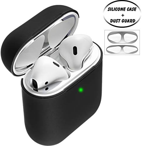 Deppa Airpods 2 Accessories Set Premium Protective Silicone Case Cover with Dust Guard Sticker (Black)