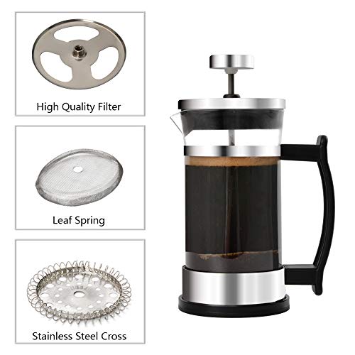 Oranlife French Press Coffee Maker, Stainless Steel and Borosilicate
