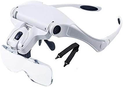 POPU Head Mount Magnifier with LED Head Light Bracket and Headband 5 Replaceable and Interchangeable Lenses1.0X-3.5X Magnifying Glasses for Jewelry Loupe, Permanent Makeup and Electronic Repair