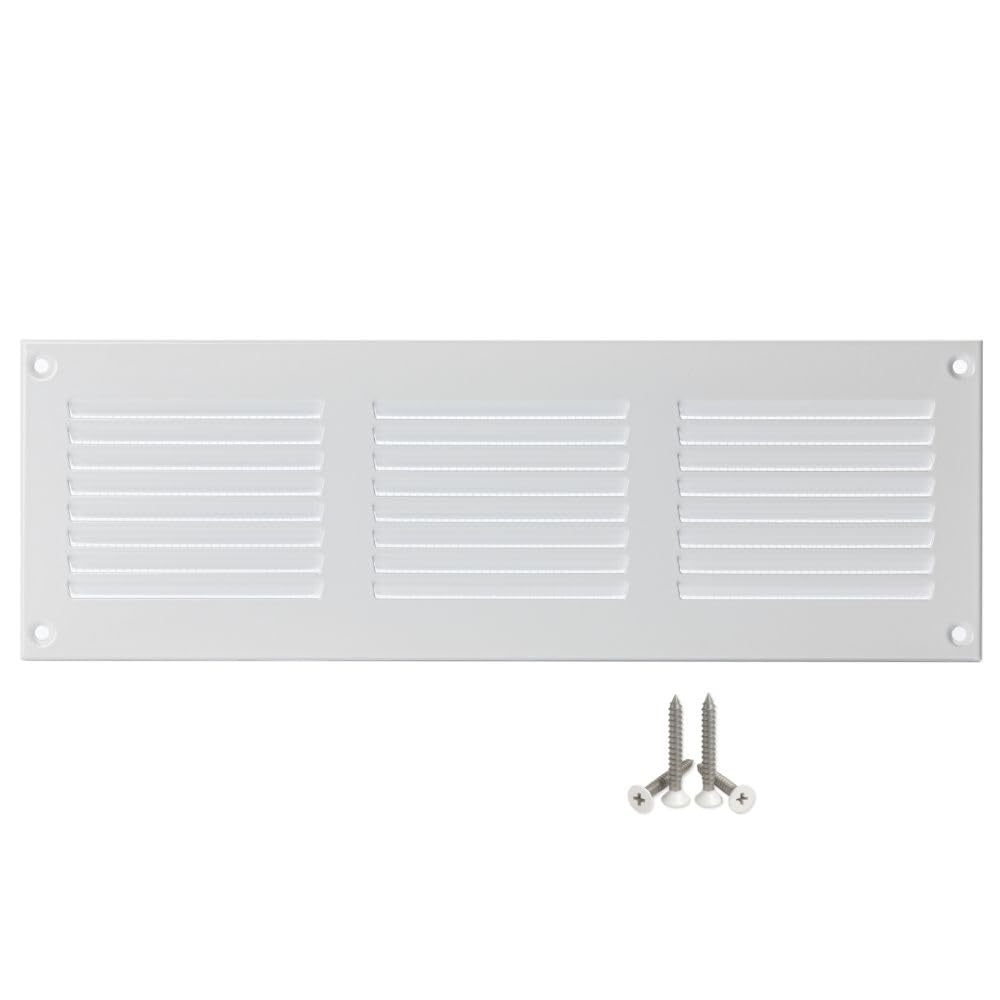 LIRAST 300x100mm Vent Cover White - 12x4 inch Wall Vent Cover with Insect Mesh - Ceiling Soffit Vents - External Vent Cover - Metal Ventilation Grilles - Air Vent Covers for Walls