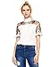 Romwe Women's Fashion Contrast Embroidered Floral Mesh Blouse Summer Elegant Collared Pleated Top White M