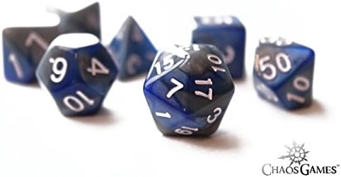 Chaos Games Polyhedral Smokey Blue Ice Dice 7pc + Small Velvet Bag; Includes d4, d6, d8, d10, d12, d20, Percentile % die