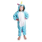 Emolly Fashion Kids Animal Unicorn Pajama Onesie - Soft and Comfortable with Pockets (4, Blue)