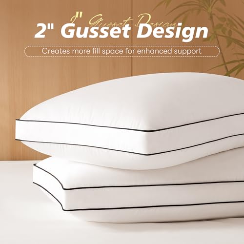 Mosluna Goose Feather Down Pillows King Size Set of 2, Hotel Collection Bed Pillows for Sleeping, Down Surrounded Gusseted Bed Pillow 2 Pack, Soft Fluffy for Side Back Sleepers 20x36 in.
