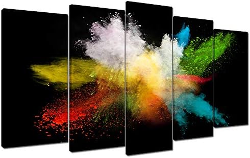Wallfeeling Arts Colorful Abstract Canvas Print Picture for Living Room or Office Decoration Stretched XLarge 5 Panels Painting Wall Art Print on Black Canvas- High Definition Modern Home Decor