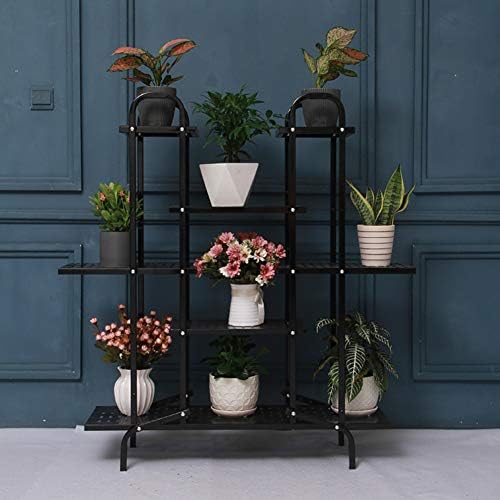 Hthlyp 花台 フラワースタンド 園芸ラック メタルフラワーラッククリエイティブ屋内植物リビングルームの植物棚シンプルなアリスタンドフロアスタンドの 植物棚 メタル おしゃれ Black 植木鉢 人気商品 Color