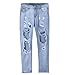 Womens Skinny Faded Ripped Casual Slim Denim Cotton Jeans (Blue, S)