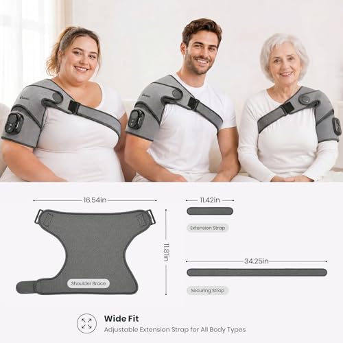 Swancode Triple Method Shoulder Massager with Heat, Vibration and Brace Support, 5000mAh Cordless Shoulder Heating Pad with Magnetic Controller, Shoulder Wrap for Muscle Relief