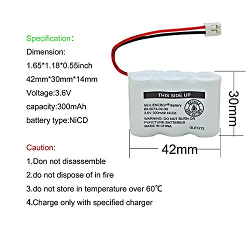 GEILIENERGY 2/3AA 3.6V NI-CD Cordless Phone Battery Compatible with at&T 2422 80-5074-00-00 1165 4200 E1802(2 Pack)