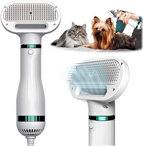 KUUBIA 2 in 1 Pet Hair Dryer with Self Cleaning Slicker Brush | Portable & Quiet Pet Grooming Hair Dryer Blower | Adjustable Temperature | Professional Pet Blow Dryer for Small and Medium Dogs & Cats