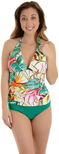 It Figures Women's 1 Piece Slimming Tummy Control Swimsuit Teal Tropical Print Sizes: 10