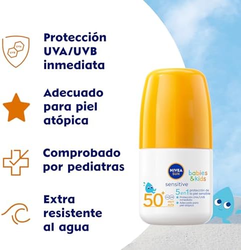 SUN Babies & Kids Sensitive Roll-on FP 50+ (1 x 50 ml), crema solar para niños extra resistente al agua, crema solar para bebés y niños, protector solar roll-on para piel sensible
