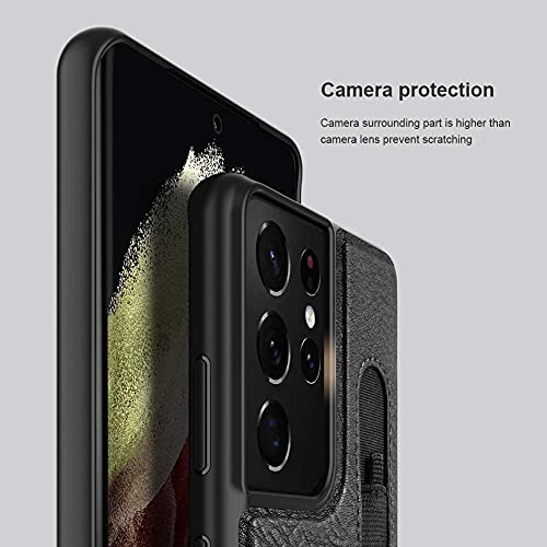 Galaxy S21 Ultra 5g Case With S Pen Holder Luxury Stylish Pu Leather Back Soft Tpu Bumper Frame Anti Fingerprint Shock Absorbing Non Slip With S Pen Slot For Samsung Galaxy S21 Ultra Black