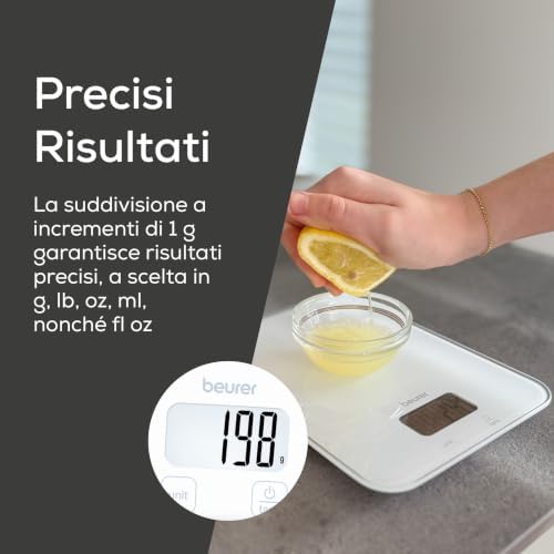 KS 19 Pure White bilancia da cucina digitale, capacità fino a 5 kg (suddivisione precisa al grammo), bilancia domestica con sensore touch, bilancia per alimenti incl. batterie, bianco