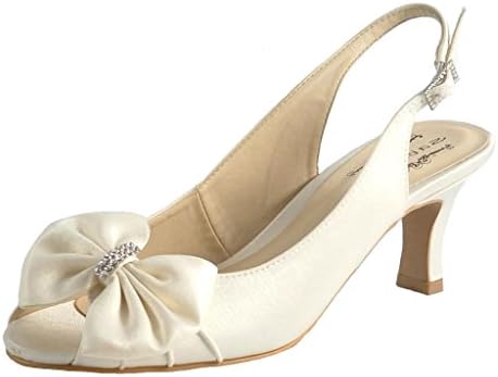 Ladies Womens Ivory Satin Bow Diamante Wedding Slingback Sandals (6, Ivory)