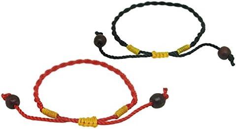 2 Piece Bracelet Wooden Prayer Blessed Beads Mala Cotton String Red Black Buddha Fashion Handmade