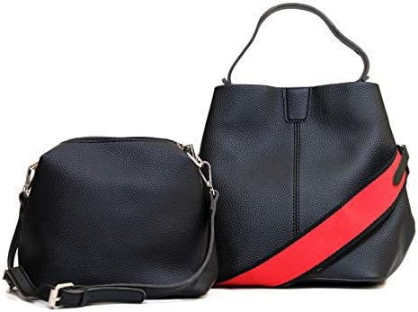 WHATSHOP Bucket Bags For Women Purses and Handbags Bucket Purse Sets Black Faux Leather Pebble Grain