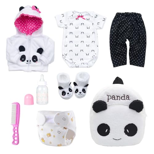 8 Pcs Reborn Baby Girl Doll Clothes Panda Outfits Accesories for 20-23 Inch Reborn Doll Newborn Baby Girl with Backpack&Diaper
