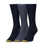 Gold Toe Women's Non-Binding Flat Knit Crew Socks, 3 Pairs, New Navy/Denim/New Navy, Shoe Size: 6-9
