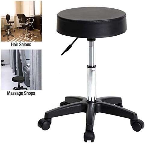 Swivel Bar Stool,Pu Leather Chair Adjustable Standing Seat Pub Stool Black Footrest Rolling Tattoo Facial Massage Spa Salon Hydraulic Chair Seated With Casters Wheel