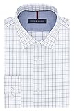 Tommy Hilfiger Men's Non Iron Slim Fit Check Spread Collar Dress Shirt, Blue Frost, 15.5" Neck 34"-35" Sleeve