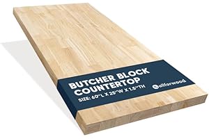AllForWood Solid Wood Butcher Block Countertop, Butcher Block Table Top for DIY Washer Dryer/Island/Kitchen Countertop (Hevea Wood - Unfinished, 60''L x 25''W x 1.5''Th)