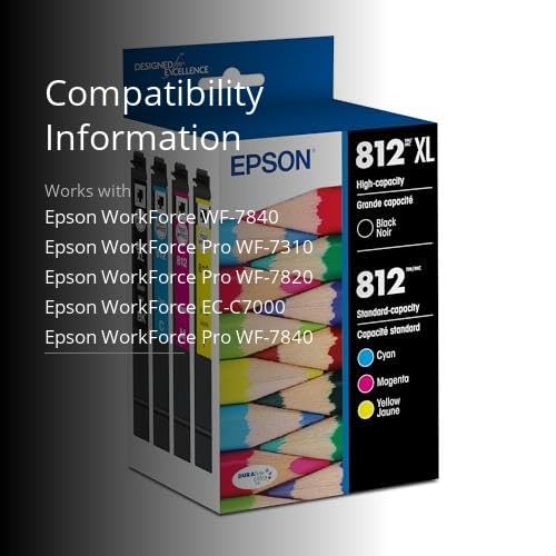 EPSON 812 DURABrite Ultra Ink High Capacity Black & Standard Color Cartridge Combo Pack (T812XL-BCS) Works with WorkForce Pro WF-7310, WF-7820, WF-7840, WorkForce EC-C7000