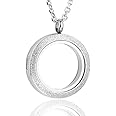 Zysta Silver Round Locket Pendant Necklace 30mm Glossy Stainless Steel Clear Glass Living Memory Floating Charms Stone Storage