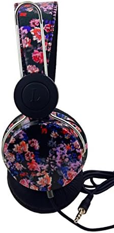 Black floral Noise Isolating ,adjustable, lightweight stereo bass printed headphones compatible for iPhone, iPod, iPad, Macbook, MP3, Smartphones, Laptop. Great gift for all.
