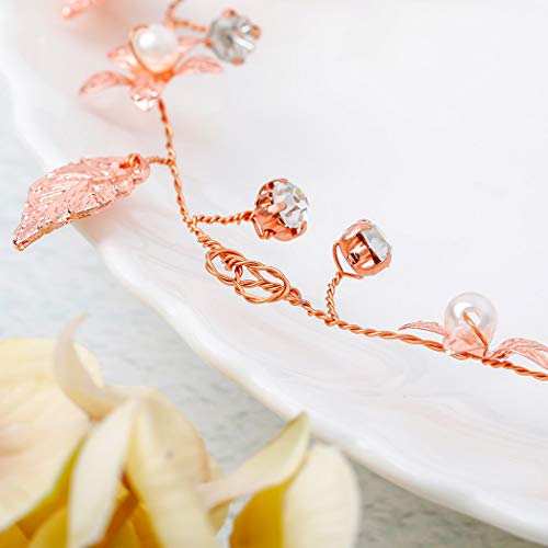 Yean Bride Wedding Hair Vine Headband Gold Leaf Bridal Accessories for Women (Rose Gold)