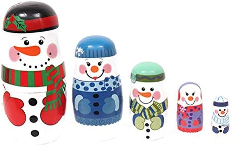 barsku 5pc Russian Wooden Matryoshka Nutcracker Wooden Nesting Dolls Toy Set Handmade Craft