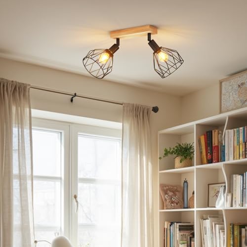 LVWIT Ceiling Lamps, Ceiling Spotlights, Black Wall Kitchen Lights with E14, Adjustable 2-Way Spotlights, Industrial Wall Lamp, Ceiling Lamp for Living Room(NO Bulbs)
