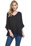 Modeway Women Bell Sleeve V Neck Loose Fit shirt Short Tunic Top BlackXXL BC01-5