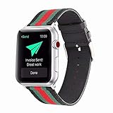 Stripe Woven Nylon Leather Band Strap Stylish Replacement Wristband Bracelet Compatible with 44mm 42mm Apple Watch Series 4/3/2/1 (Black Green Red)