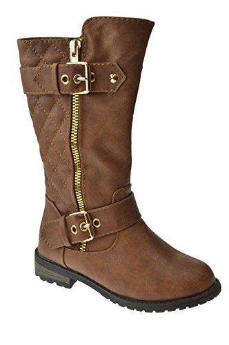 Little Girls New Knee High Flat Riding Boots Shoes, Tan, Little Kid 3