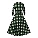 Lutos Women Vintage Plus Size V-Neck Long Sleeve Buffalo Check Plaid Print Button Belt Long Dressthumb 1