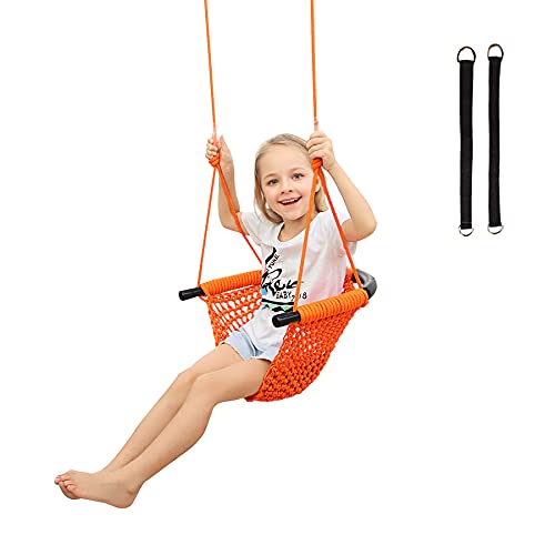 RedSwing Swing Seat for Kids, Hand-Knitting Toddler Swing with Adjustable Ropes, Heavy Duty Rope Play Secure Children Swing Set for Tree, Outdoor Indoor, Playground, Orange