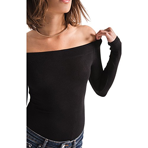 Z SUPPLY Women's The Long Sleeve Off The Shoulder Tee, Black, Large