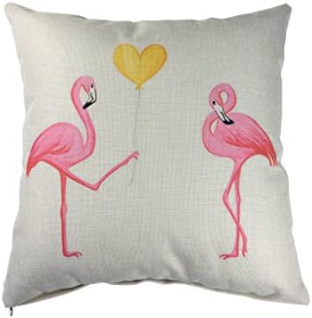 Flamingo Style Throw Cushion Cover-Soo Angeles Cotton Linen Square Decor Throw Pillow Case Cushion Cover BALLOON Pink Flamingo Style 18 X 18 Inch