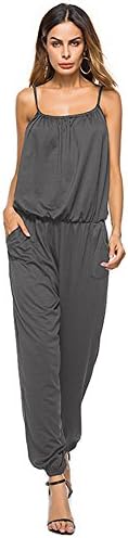 Bambooboy Women's Casual Spaghetti Strap Cotton blend Jumpsuits Rompers (Small, Grey)