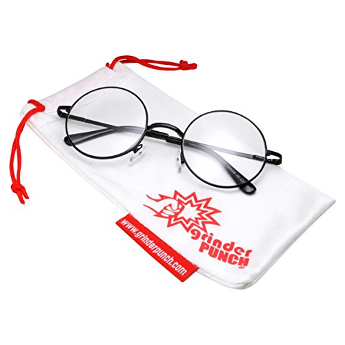 grinderPUNCH - Non-Prescription Round Circle Frame Clear Lens Glasses Small Black