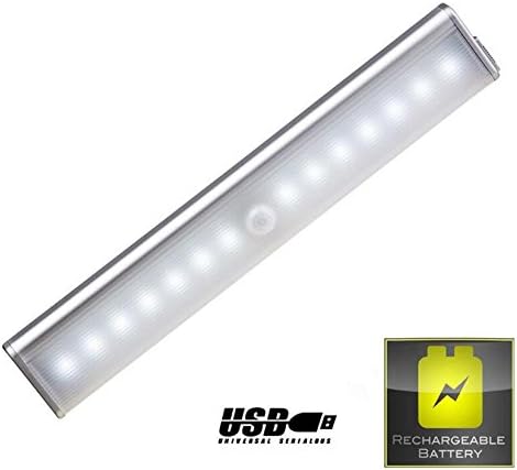 Motion Sensor Light [2 Detachable Magnetic Strips],Kokome 14 LED Cordless USB Rechargeable PIR Motion Activated Night Light,Wirless Kids Safe Lights DIY Wall Lamp Camping Emergency Lighting White